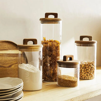 Glass Wooden Lid Food Storage